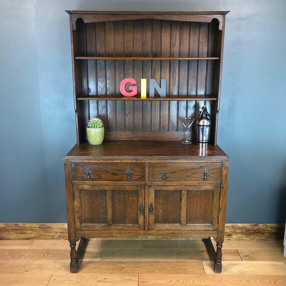 Vintage Antique Oak Rustic Kitchen Dresser Shelves Cabinet Cupboard Shelving