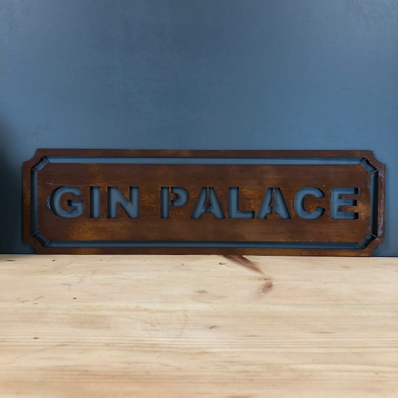 Rusted GIN PALACE Word Sign Metal Shop Home Rustic Pub Cafe Bar Cocktails Drinks