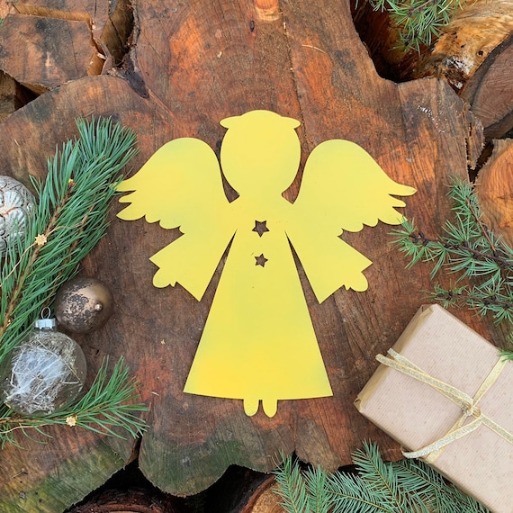 Distressed YELLOW ANGEL Sign Metal Rustic Nordic Christmas decoration Ornament