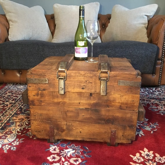 Vintage Reclaimed wooden rustic Trunk Chest Box Coffee Table industrial chic