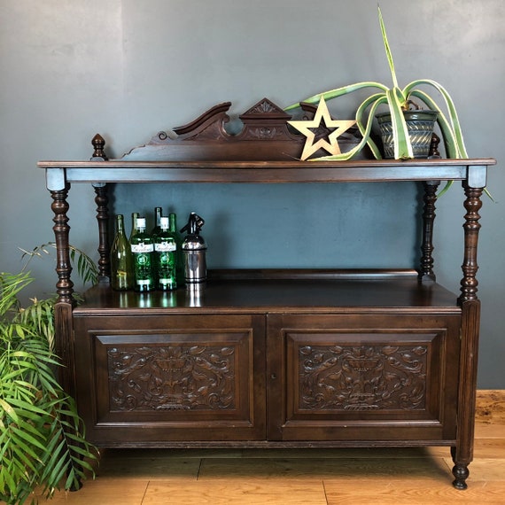 Antique Buffet Server Two Tier Mahogany Sideboard Cocktail Cupboard Cabinet