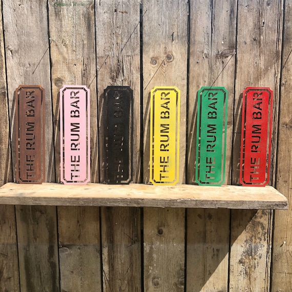 Rustic colourful THE RUM BAR Word Sign Metal Shop Home Rustic Pub Cafe Bar Gin Cocktails Drinks