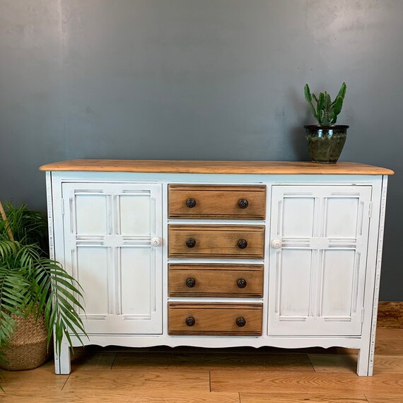 Vintage Ercol Cupboard Welsh Rustic Sideboard Boho Drawers Painted Elm