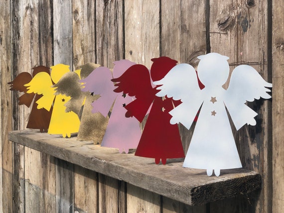 Rustic ANGEL Sign Metal Home Christmas decoration Ornament Winter Snow Fairy