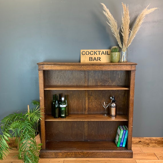 Rustic Vintage Bookcase Shelves Shelving Storage Oak Cocktail Drinks Bar