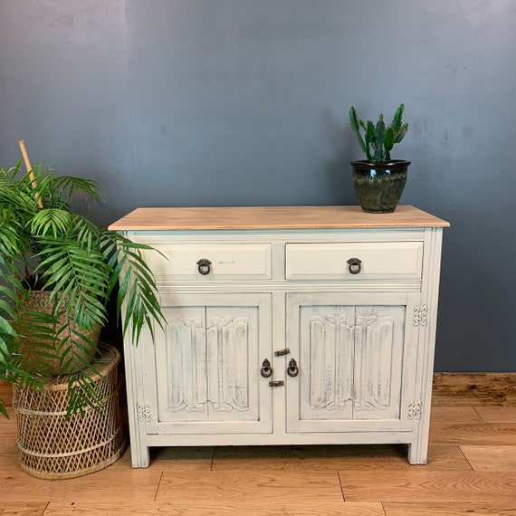 A Vintage Cupboard Drawers Sideboard Painted Shabby Chic Cream Rustic Distressed