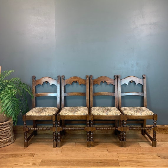 4 Vintage upholstered Dining Chairs Made By Reprodux Seating Kitchen