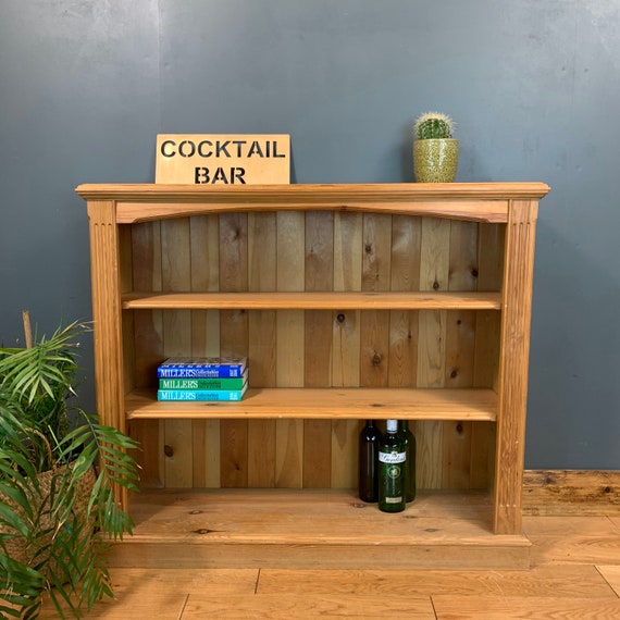 Rustic Vintage Bookcase Shelves Shelving Storage Pine Wooden Unit Cocktail Bar