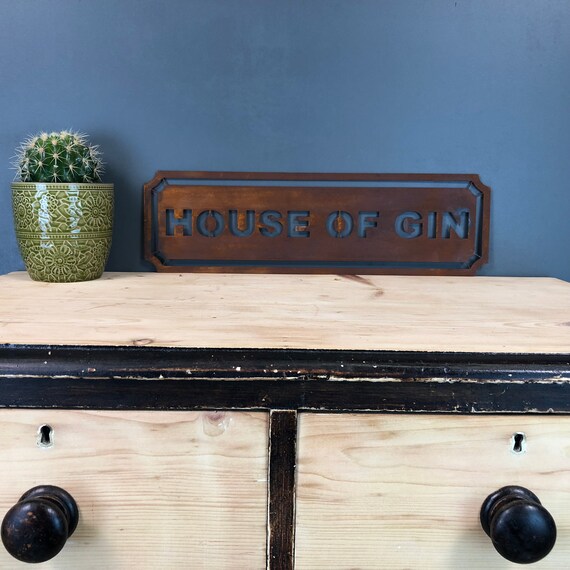 Rusted HOUSE OF GIN Word Sign Metal Shop Home Rustic Pub Cafe Bar Cocktail Drinks
