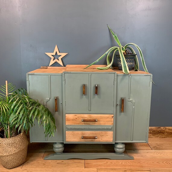 Shabby Chic Painted Art Deco Sideboard Cupboard Drawers Vintage French grey