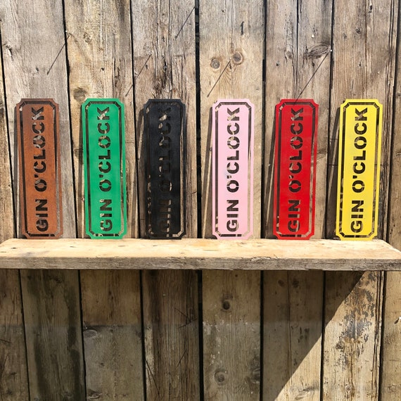 Rustic colourful GIN O CLOCK Word Sign Metal Shop Home Rustic Pub Cafe Bar Cocktails Drinks