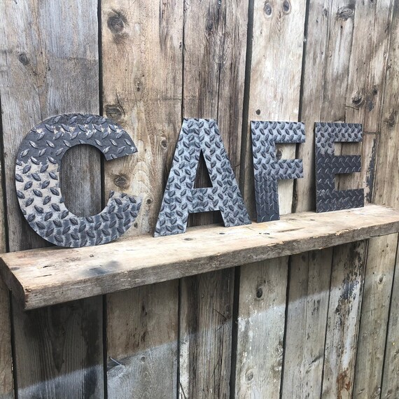 CAFE INDUSTRIAL LETTERING Letters Metal Shop Home Sign Rustic Food Drinks Kitchen Bar