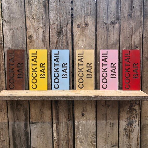 RUSTIC colourful COCKTAIL BAR Word Sign Metal Cocktails drinks boho shabby chic
