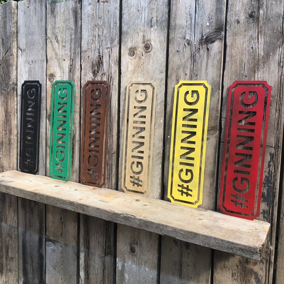 RUSTIC colourful #GINNING GIN Sign Metal Home Pub Cafe Bar Cocktails Kitchen