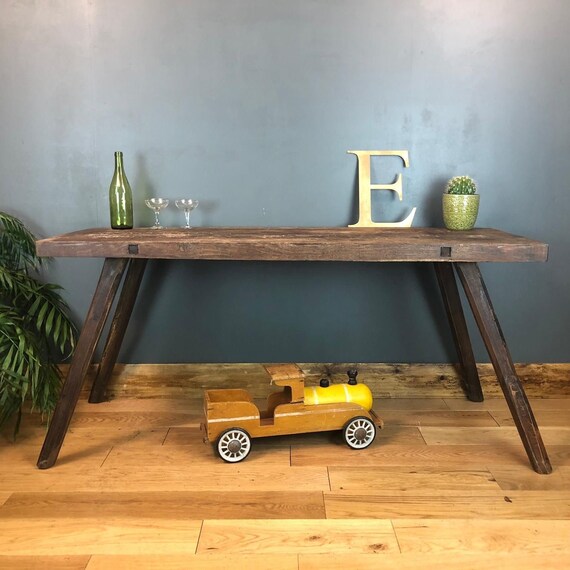 Antique Hungarian Primitive Kitchen Butchers Block Work Bench Console Table
