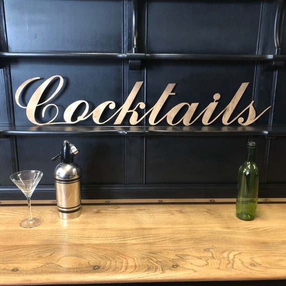 Gold COCKTAILS Lettering Letters Sign Metal Shop Home bar Pub Man Cave Cafe Bar