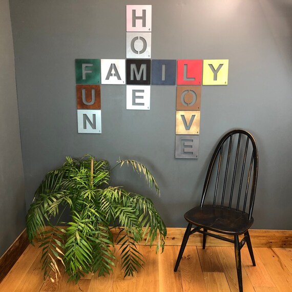 Galvanised Metal Scrabble Letter Tile Wall Decor Art Lettering Personalised V