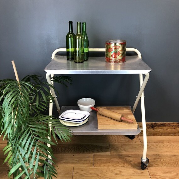Vintage Medical Fold Up Metal Kitchen Cocktail Trolley Boho Drink Stand