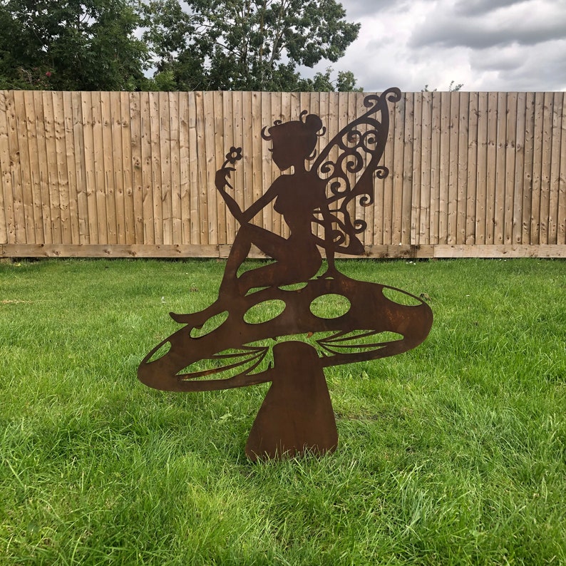 FAIRY ON a TOADSTOOL Large Rusty Metal Garden Decoration Etsy UK