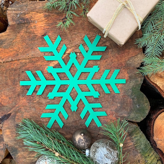Rustic Shabby Chic GREEN Nordic SNOWFLAKE Sign Metal Shop Christmas decoration