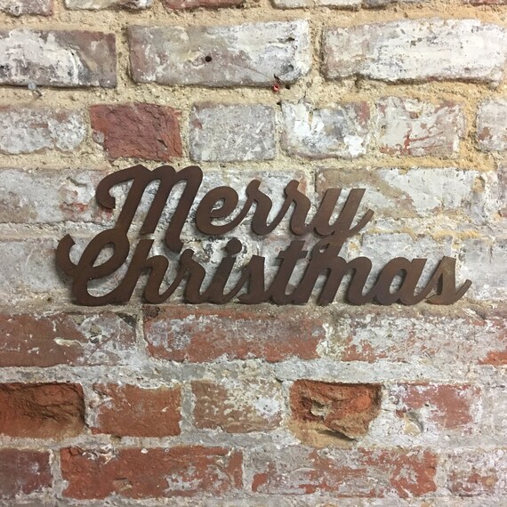 Rusty MERRY CHRISTMAS Sign Metal Shop Home Christmas decoration Ornament Winter Snow
