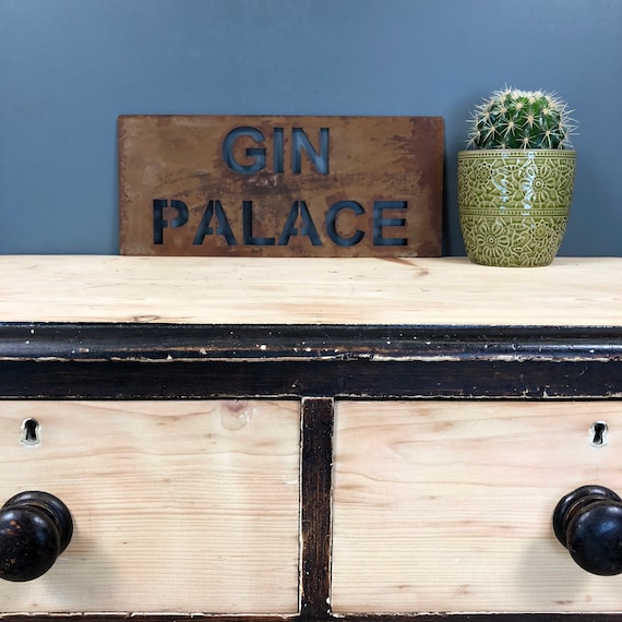 Rusted GIN PALACE Plaque Word Sign Metal Shop Home Rustic Pub Cafe Bar Cocktails Drinks