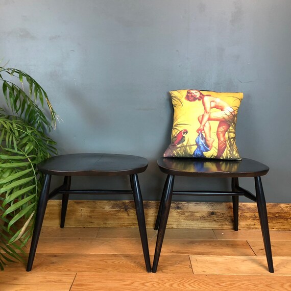 2 X Vintage Ercol Upcycled Chairs Stools Seat Seating Shabby Chic Elm Rustic