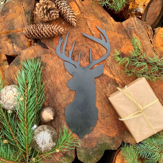 Rustic BLACK STAGS HEAD Metal Christmas Decoration Antlers Sign Metal Shop Home