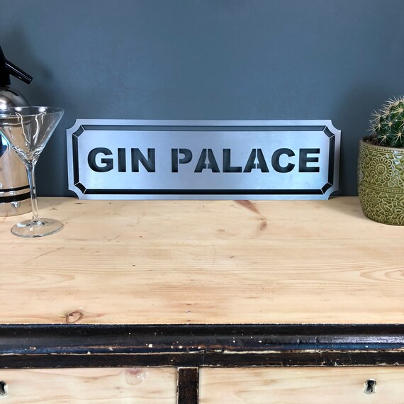 Steel GIN PALACE Word Sign Metal Shop Home Rustic Pub Cafe Bar Cocktails Drinks