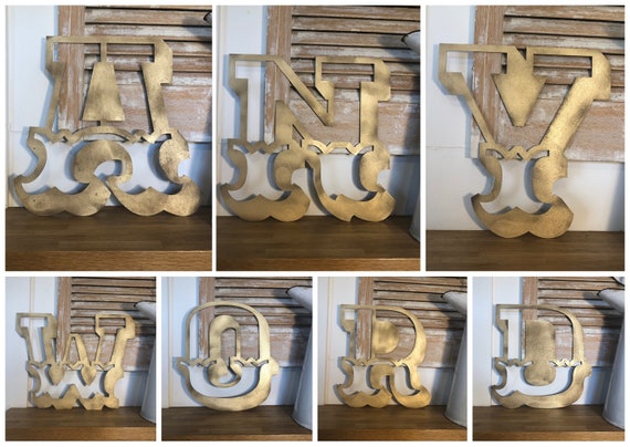 A-Z Rustic 5" or 12" gold metal alphabet letters, lettering, barbers, bar, coffee shop, eat numbers home gin shop FAIRGROUND CARNIVAL