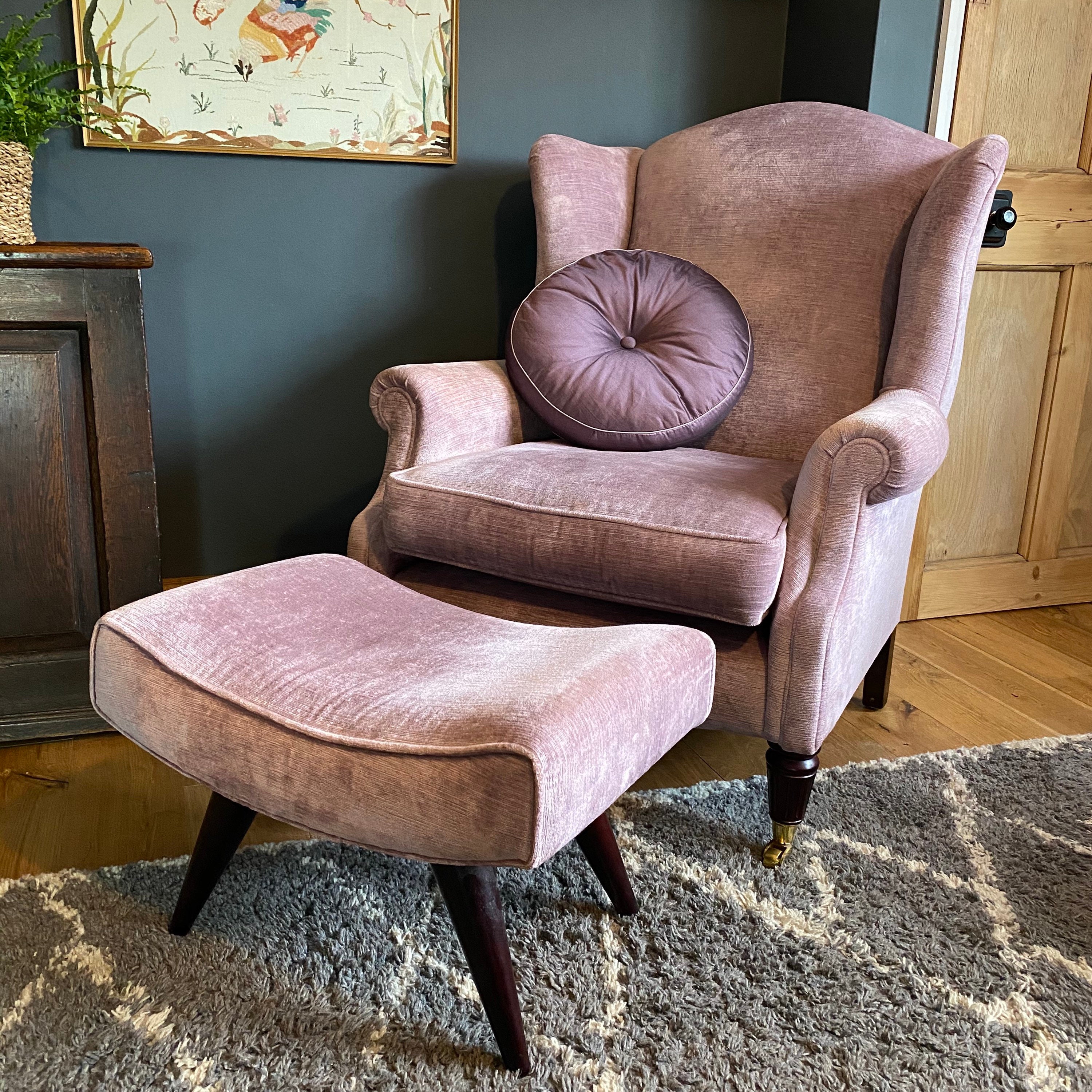 Laura Ashley Wingback Armchair Fireside Chair High Back Pink Fabric