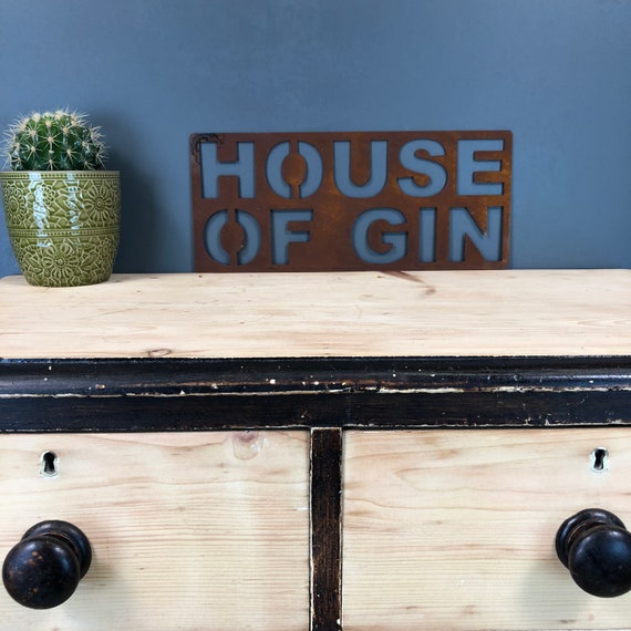 Rusted HOUSE OF GIN Sign Metal Shop Home Rustic Pub Cafe Bar Cocktail Drinks Rum