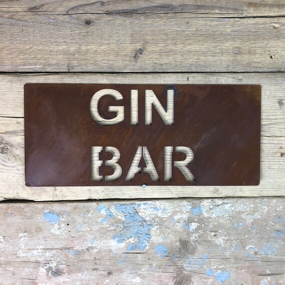 Rusted GIN BAR Plaque Word Sign Metal Shop Home Rustic Pub Cafe Bar Cocktails Drinks