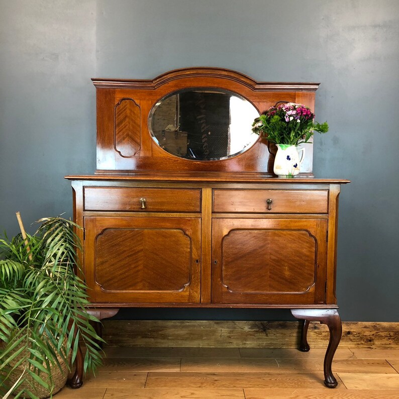 A Antique Sideboard Buffet Server Mirror Mahogany Cabinet A Antique Sideboard Buffet Server