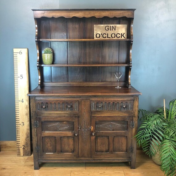 Vintage Jaycee Antique Oak Welsh Dresser Shelves Display Cabinet Cupboard