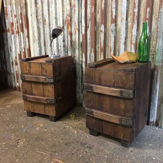 2 Vintage Upcycled wooden Trunk box Bedside Cabinet Cupboards Coffee end tables