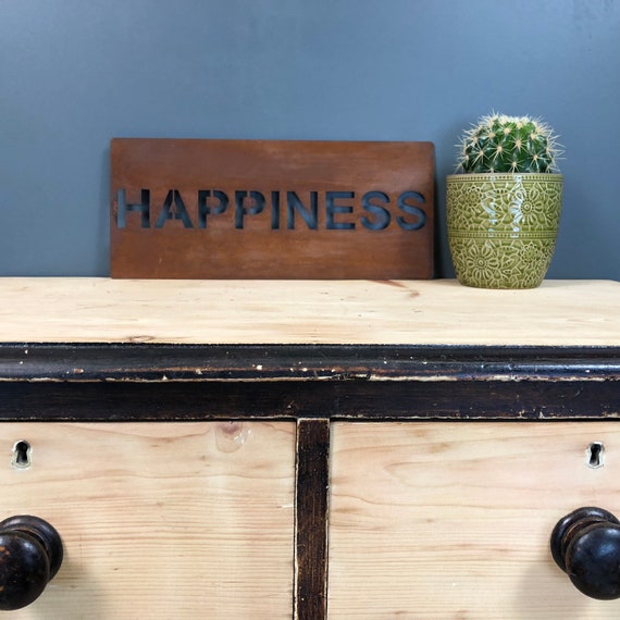 Rusted HAPPINESS Plaque Word Sign Metal Home Rustic Bar Kitchen Love House Life