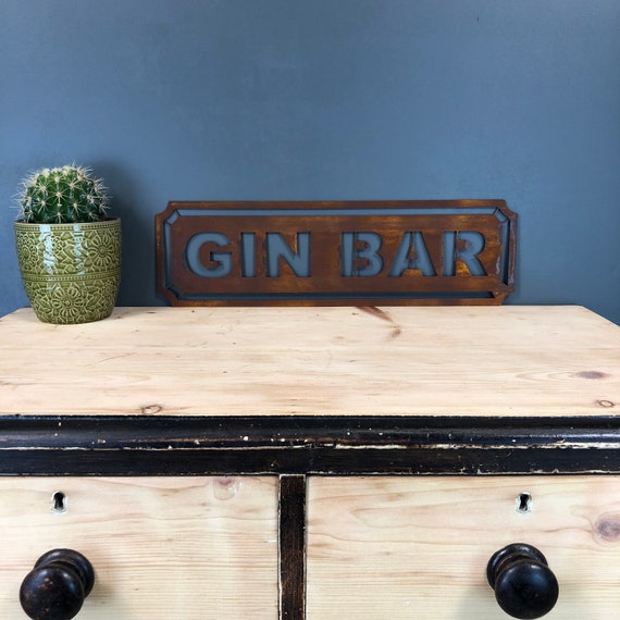 Rusted GIN BAR Word Sign Metal Shop Home Rustic Pub Cafe Bar Cocktails Drinks