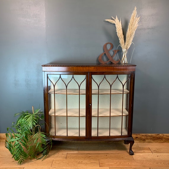 Antique Vintage China Cabinet Rustic Vintage Cocktail Cupboard Glazed Mahogany