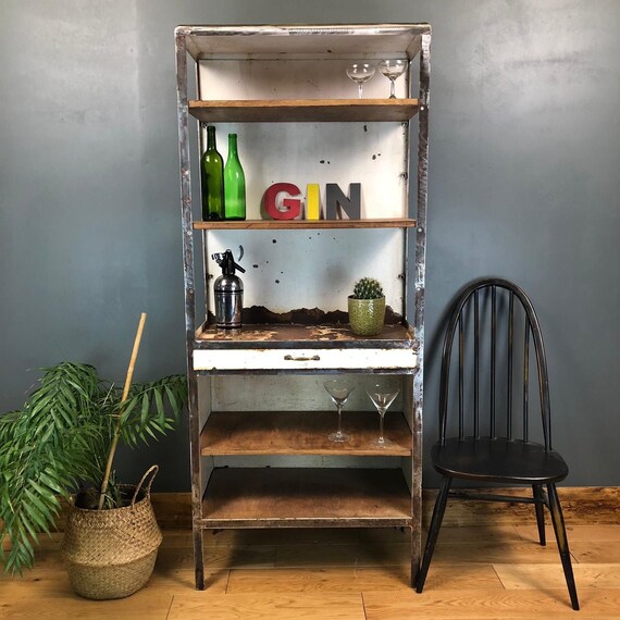 Vintage Hospital Medical Cabinet Metal Industrial Display Kitchen Shelves Rustic