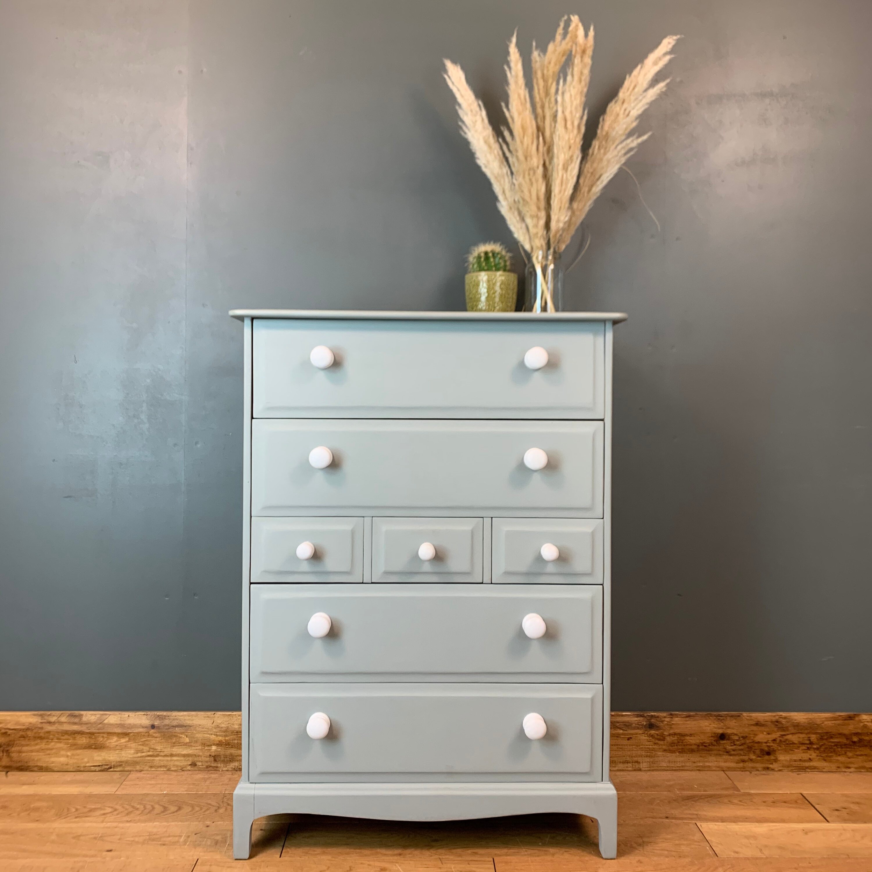 Vintage Upcycled Shabby Chic Chest Of Drawers Painted Light Blue