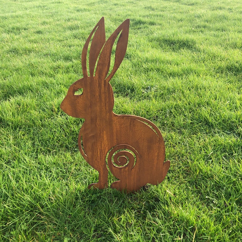 Rusty Metal Garden Ornament SITTING HARE Garden Feature Etsy UK