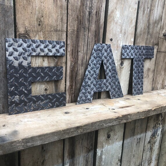 EAT INDUSTRIAL LETTERING Letters Metal Shop Home Sign Rustic Food Drinks Cafe Bar