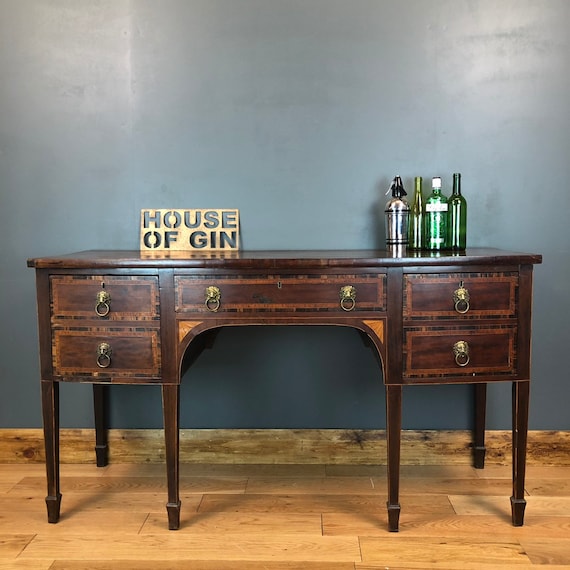 Antique Sideboard Solid Mahogany Cupboard Drawers Coromandel Satinwood Inlay