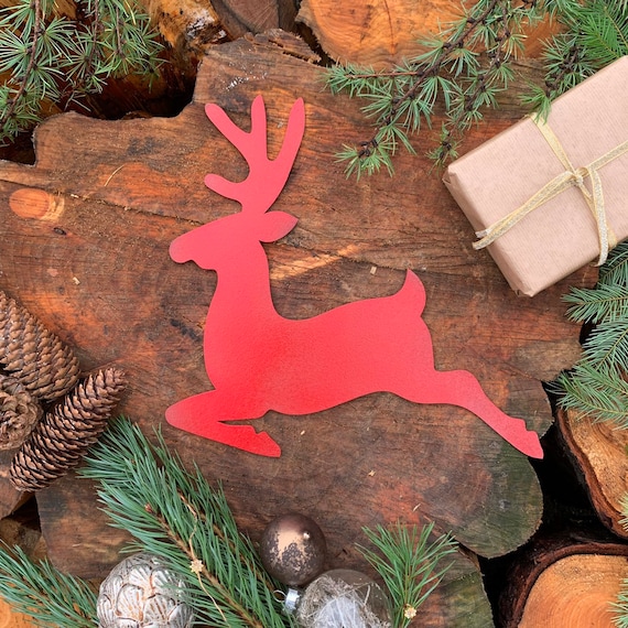 Rustic RED REINDEER Christmas deer Sign Metal Plaque Home decoration Nordic Rustic
