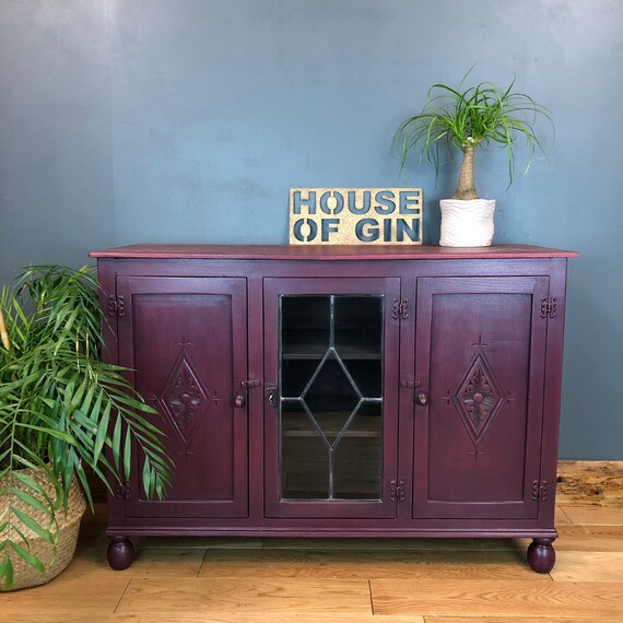 Vintage Painted Upcycled Shabby Chic Sideboard Cabinet Cupboard Boho Red Rustic