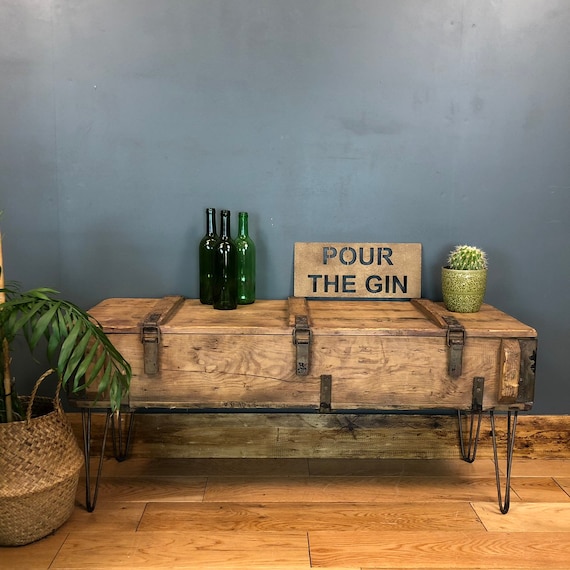 Vintage Trunk Chest Box Rustic Industrial Coffee Table Hallway Shoe Storage