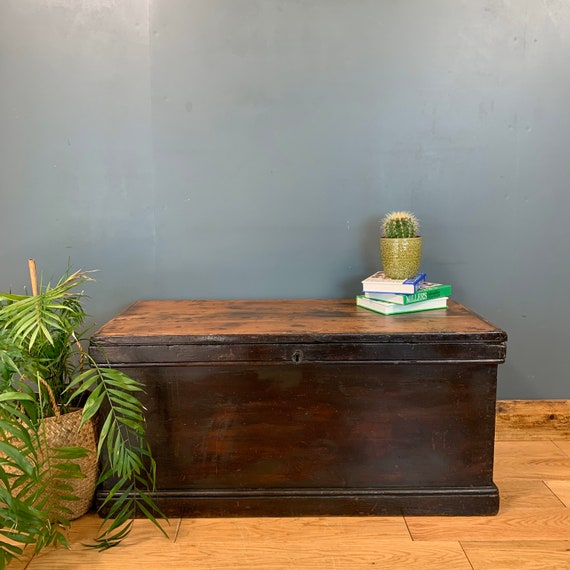 Antique Trunk Chest Box Coffee Table Handmade Edwardian Storage Blanket Box