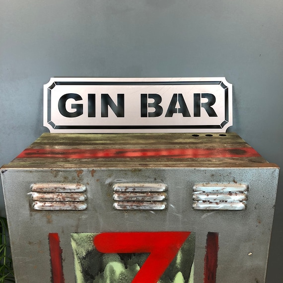 Steel GIN BAR Word Sign Metal Shop Home Rustic Pub Cafe Bar Cocktails Drinks