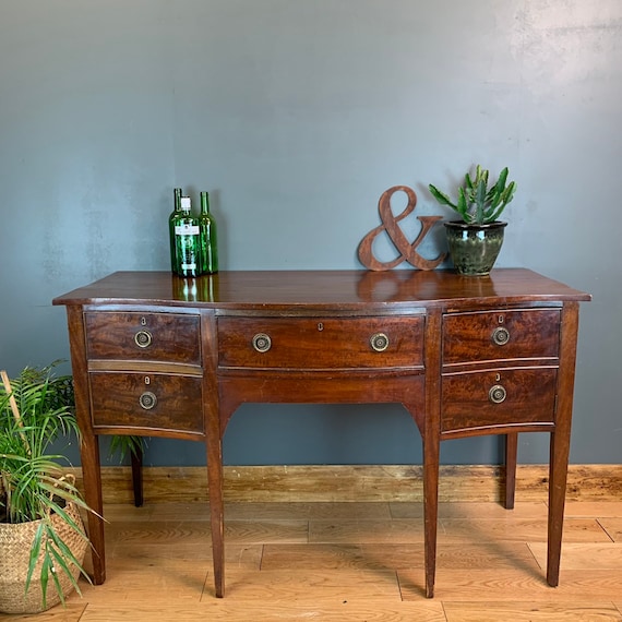 Antique Sideboard Serpentine Mahogany Cupboard Drawers Buffet Server